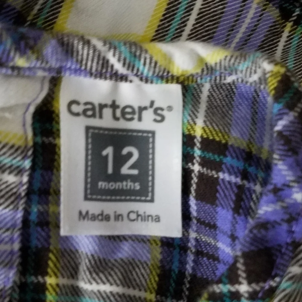 Carter's Plaid Purple Dress Ruffle Trim 12m